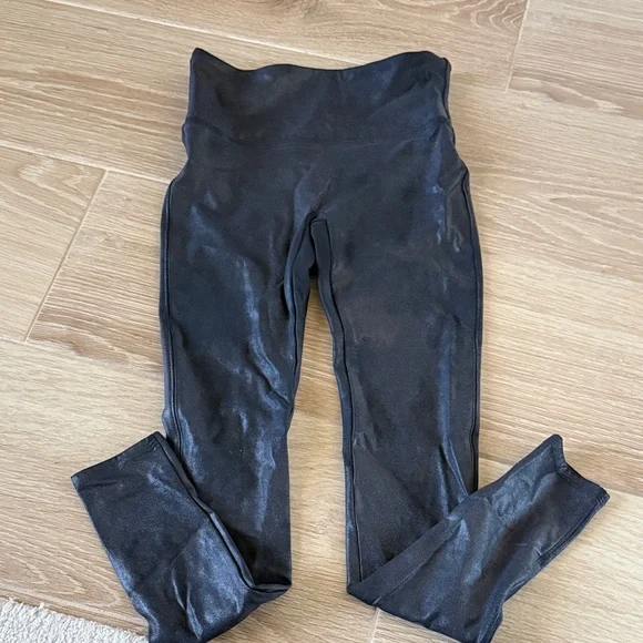 SPANX Black Faux Leather High-Waisted Leggings - Picture 3 of 4